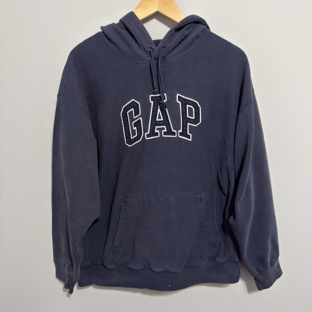 Vintage Gap Hoodie Sweatshirt Mens Medium M Navy Blue 90s Y2K